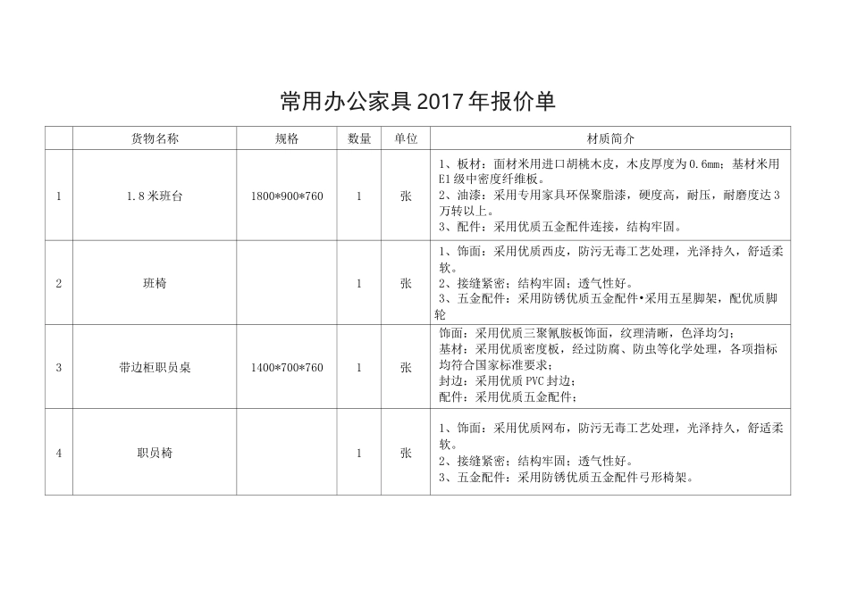 家具报价清单_第1页