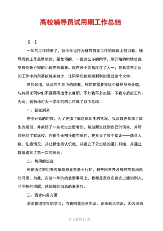 高校辅导员试用期工作总结