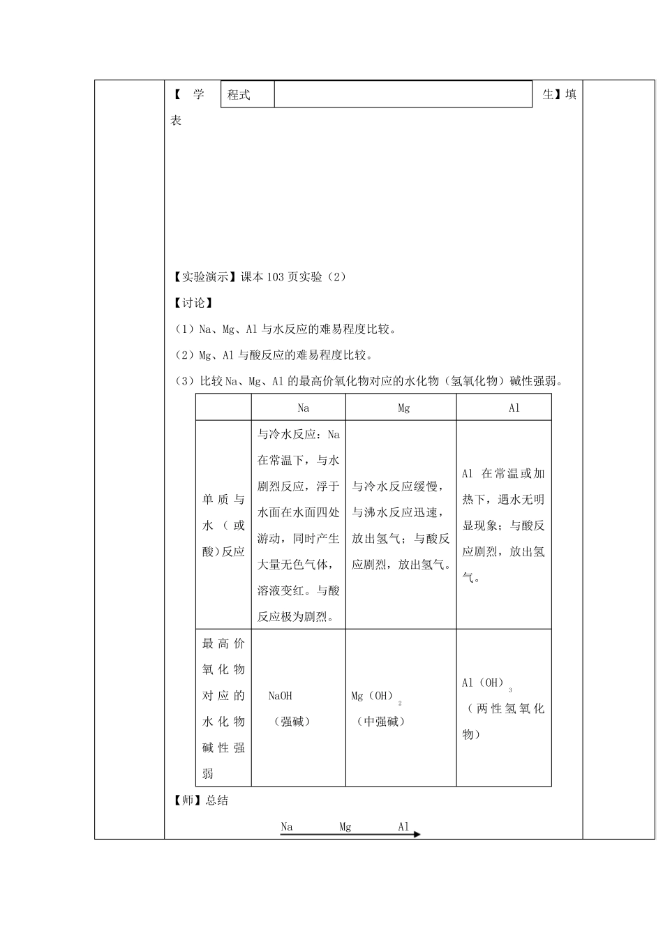 必修第一册化学人教版：元素周期律(第1课时)教案_第3页