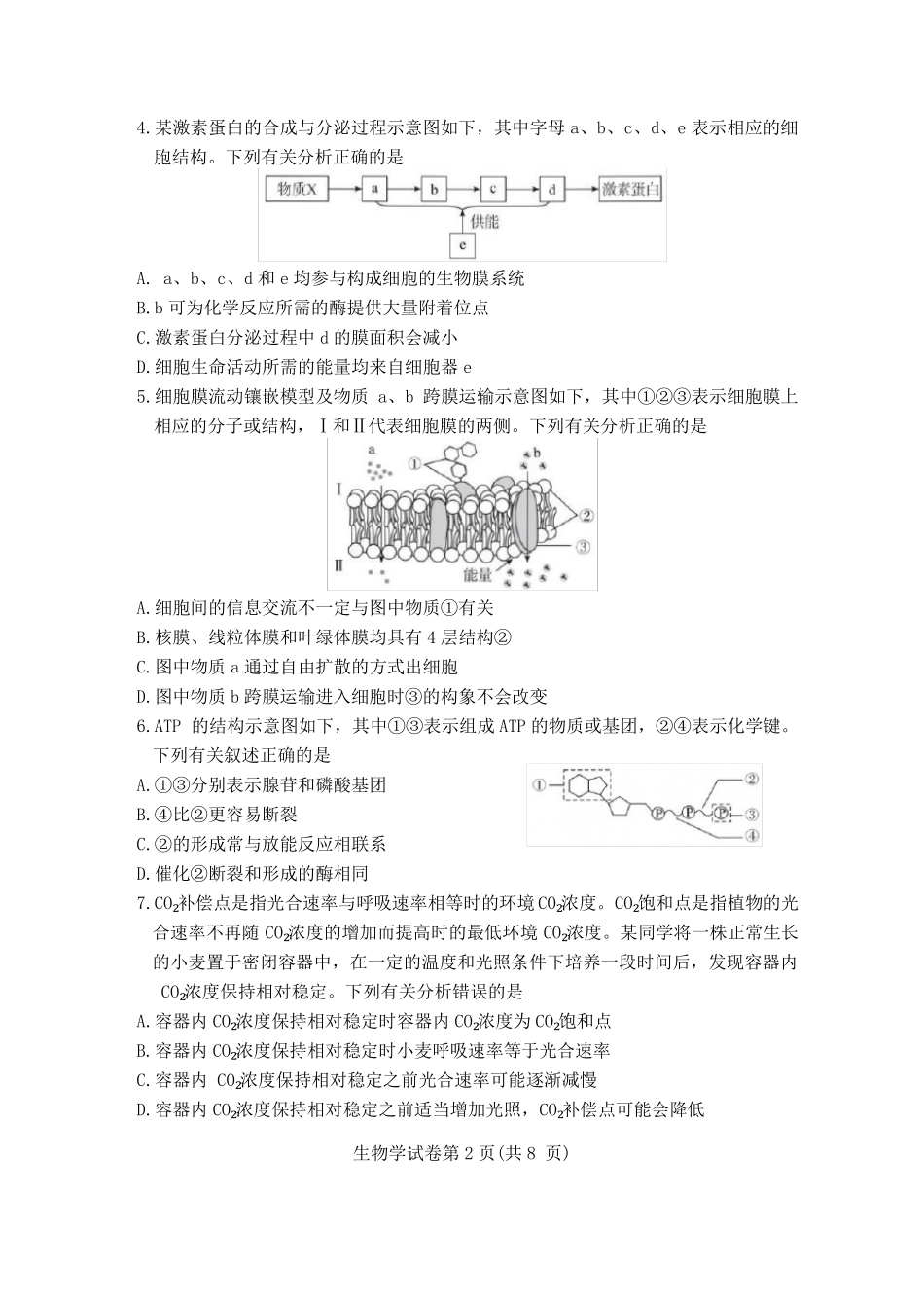湖北省五市州2023-2024学年高一下学期期末考试生物试题含答案_第2页