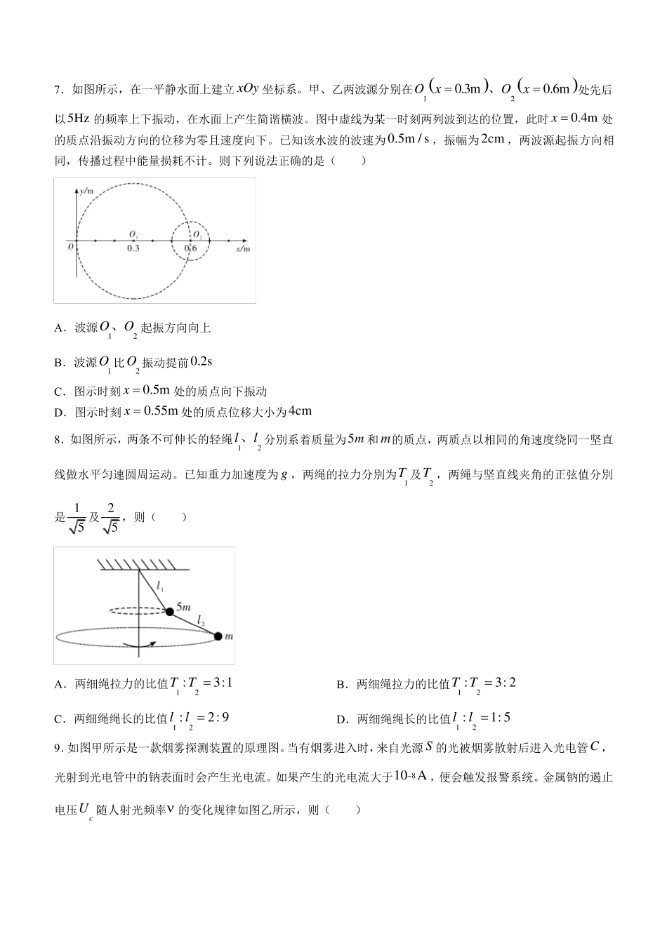 湖北省咸宁市2023-2024学年高二下学期6月期末联考物理试卷含答案_第3页