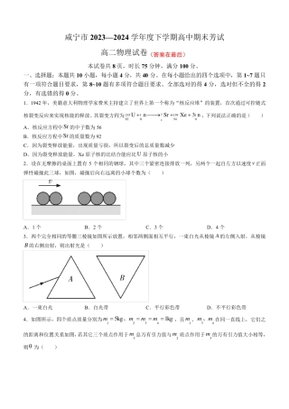 湖北省咸宁市2023-2024学年高二下学期6月期末联考物理试卷含答案