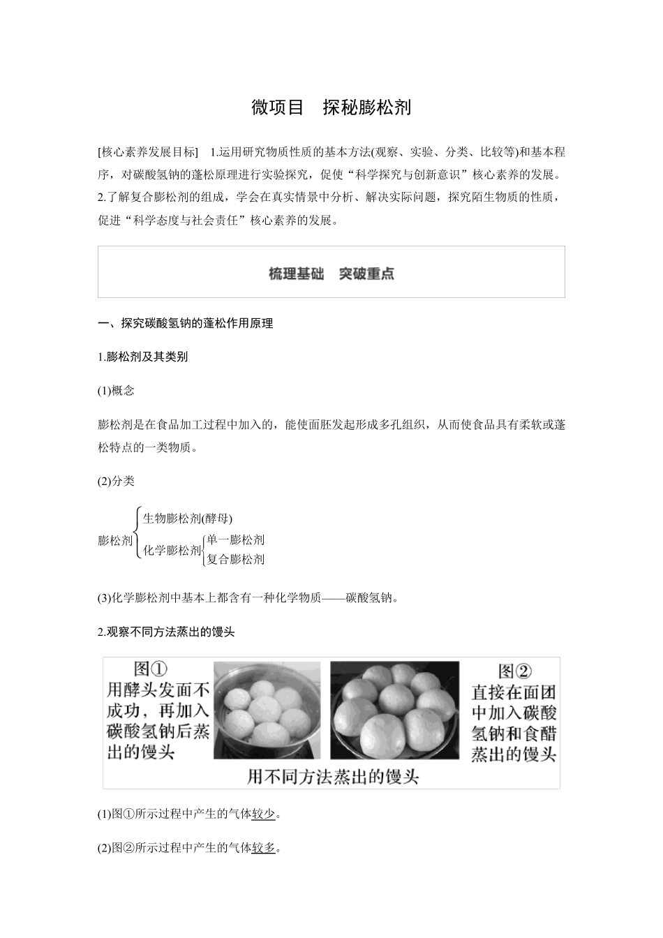 高中化学教案：微项目探秘膨松剂_第1页