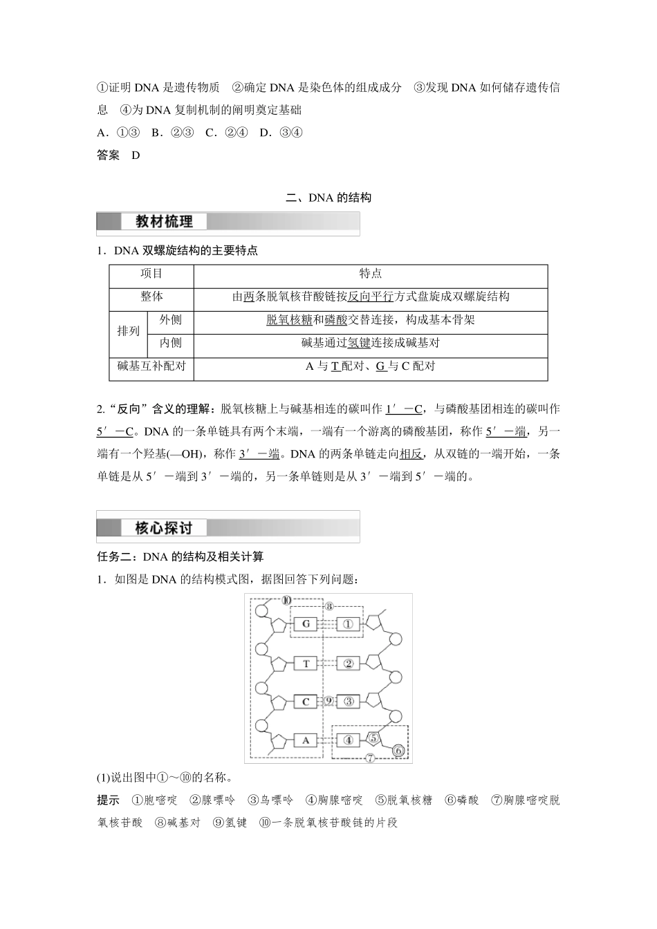 高中生物新教材必修第二册教案讲义：DNA的结构_第3页