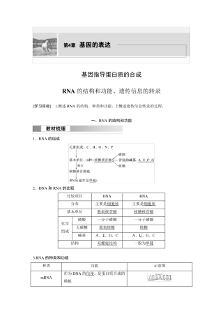 高中生物新教材必修第二册教案讲义：RNA的结构和功能、遗传信息的转录