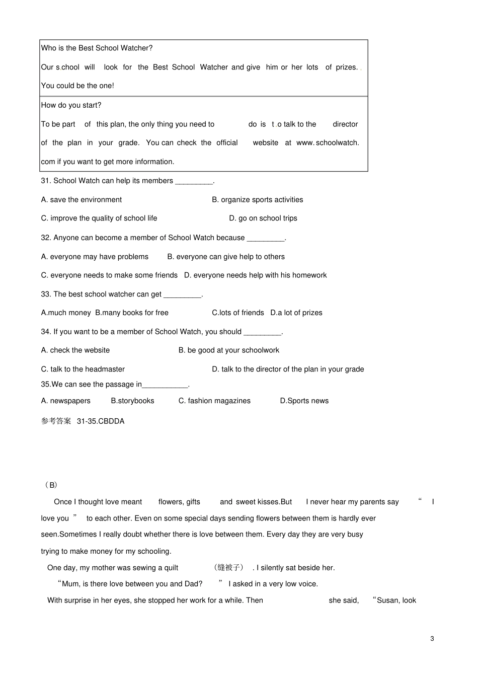 山西阳泉2016中考英语二轮精编阅读理解4_第3页