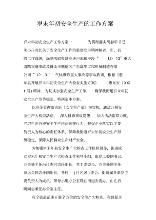 岁末年初安全生产的工作方案