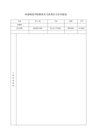 岭南师范学院教育实习优秀实习生申报表