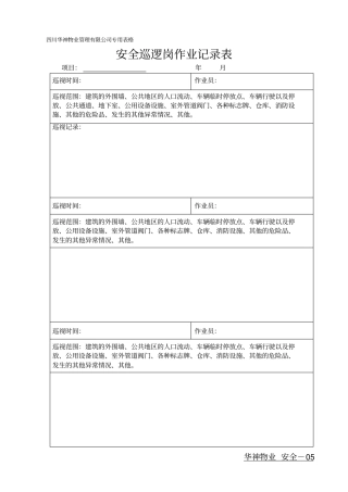 巡逻岗作业记录表