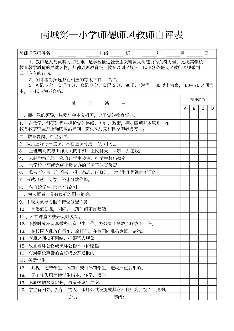 师德师风教师互评表_第1页