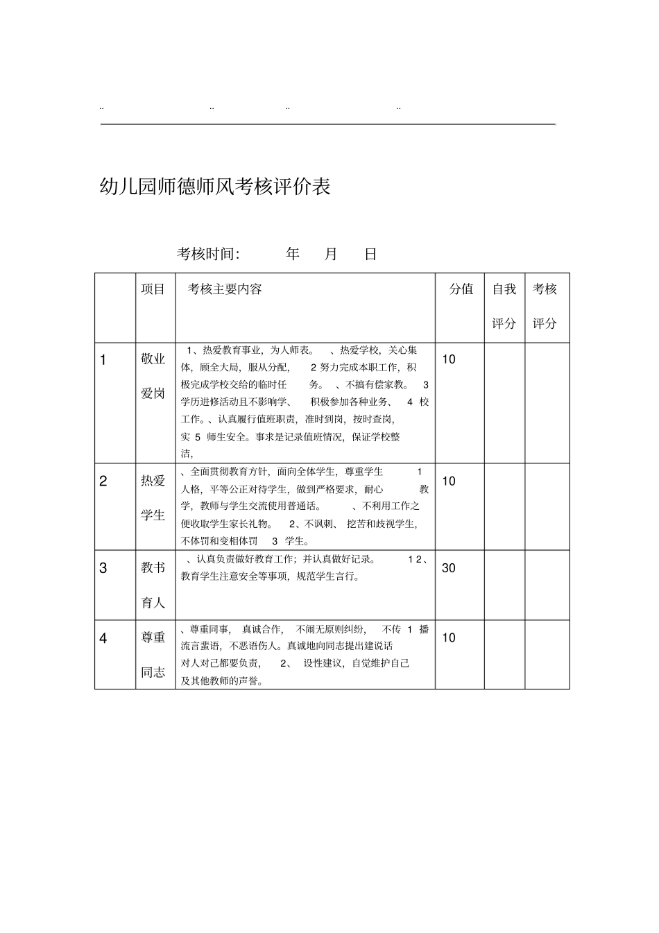 师德师风考核评价表_第1页