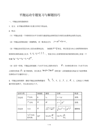 平抛运动专题复习和解题技巧
