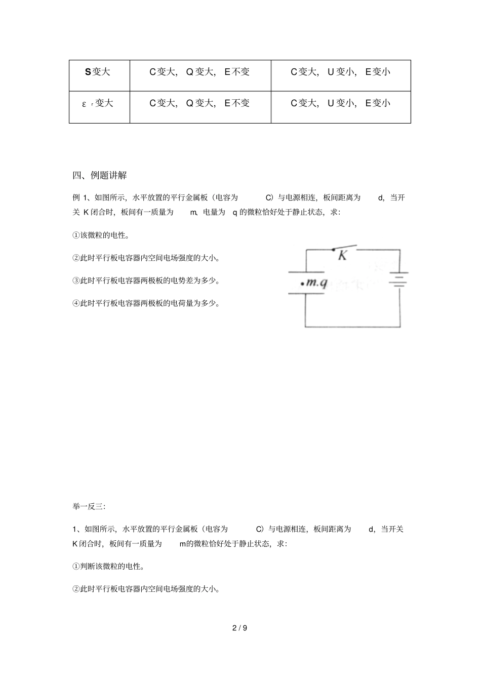 平行板电容器动态分析问题_第2页