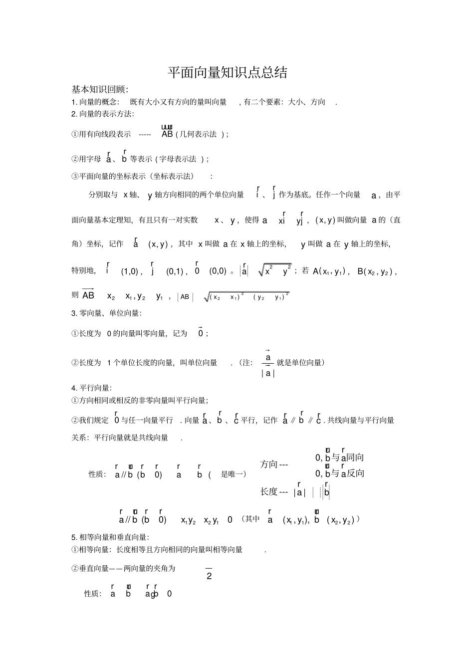 平面向量基础知识点总结_第1页