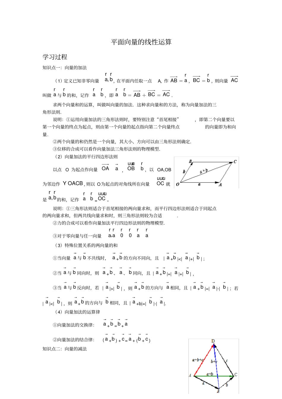 平面向量的线性运算及练习试题_第1页