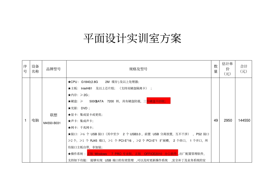 平面设计实训室建设方案1204_第1页