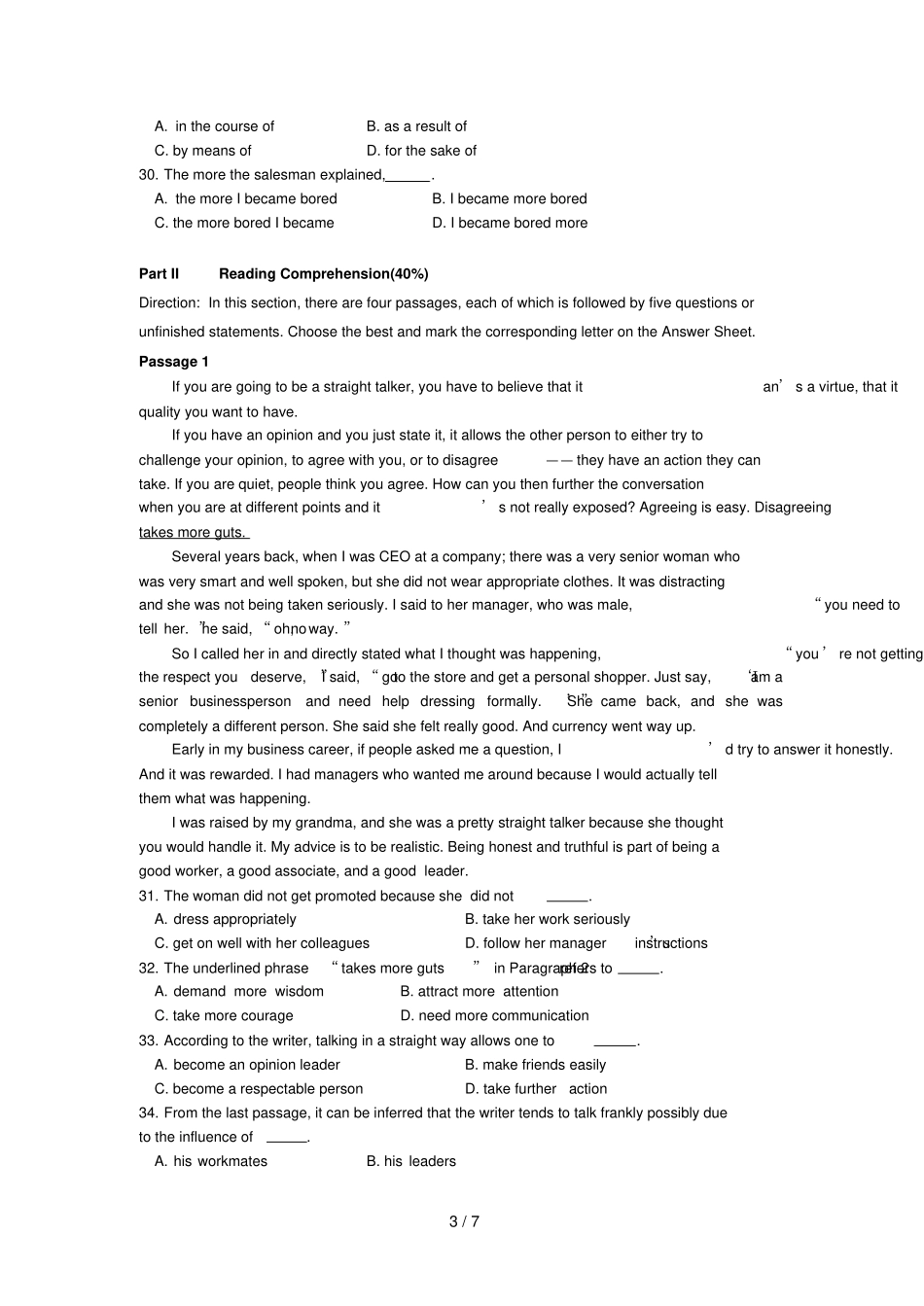 年专插本公共课英语测验题_第3页