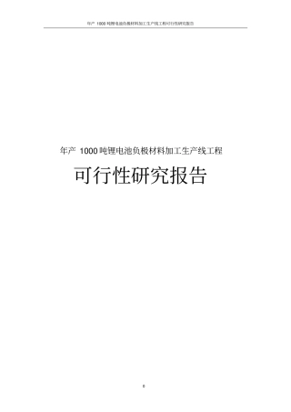 年产1000吨锂电池负极材料加工生产线工程可行性研究报告