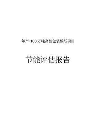 年产100万吨高档包装板纸项目节能评价报告
