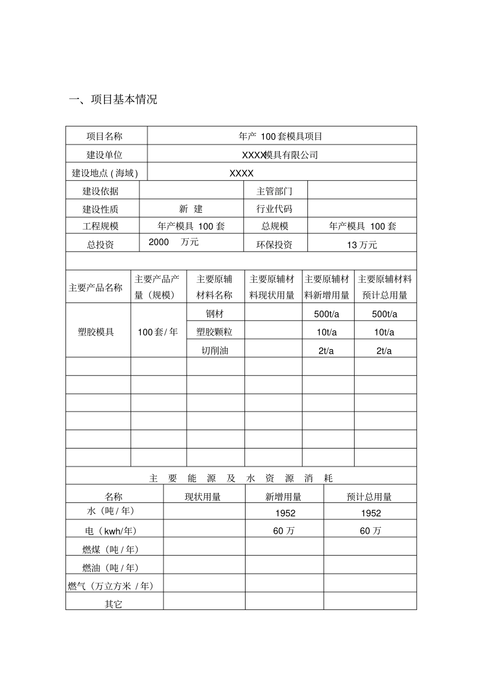 年产100套模具项目环评报告书_第1页