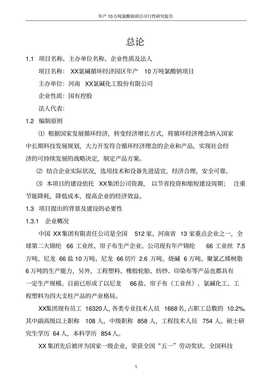 年产10万吨氯酸钠项目可行性研究报告_第1页