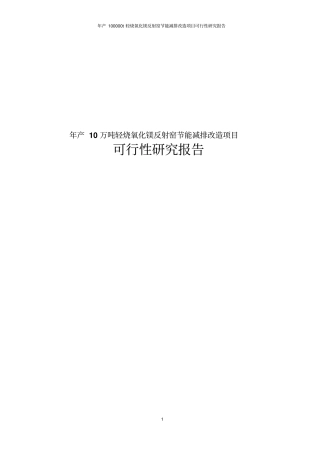 年产10万吨轻烧氧化镁反射窑节能减排改造项目可行性研究报告