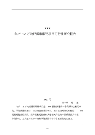 年产12万吨轻质碳酸钙项目可行性研究报告
