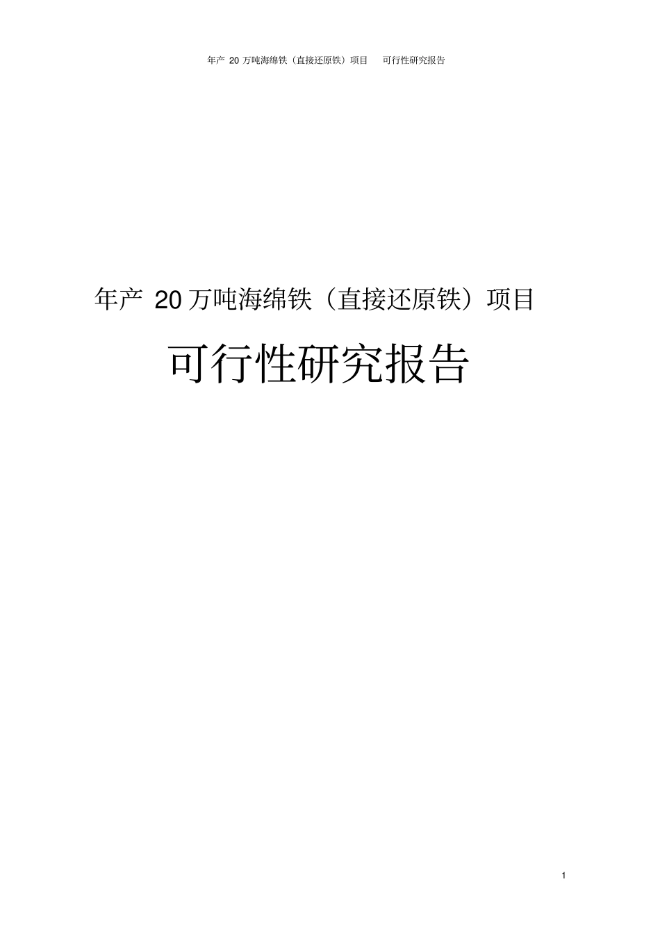 年产20万吨海绵铁直接还原铁项目可行性研究报告_第1页