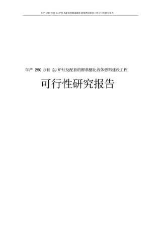 年产250万套2J炉灶及配套的醇基醚化液体燃料建设工程可行性研究报告