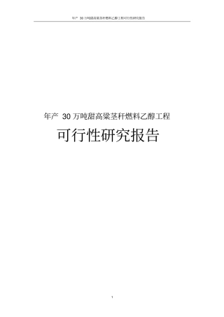 年产30万吨甜高粱茎秆燃料乙醇工程可行性研究报告