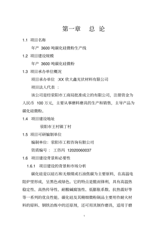 年产3600吨碳化硅微粉生产线项目可行性可行性研究报告