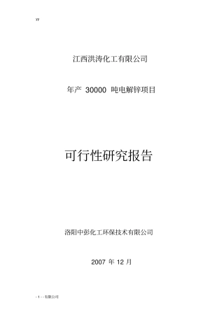 年产3万吨电解锌建设项目可行性研究报告