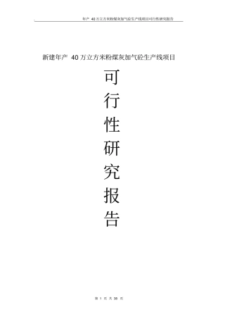年产40万立方米粉煤灰加气砼生产线项目可行性研究报告