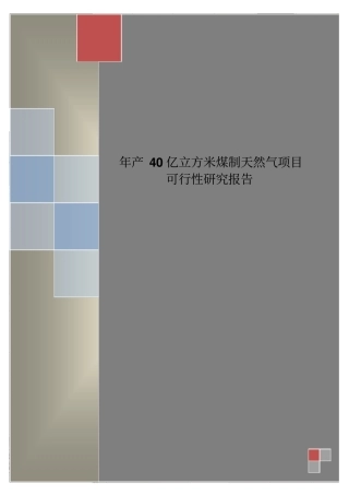 年产40亿立方米煤制天然气项目可行性研究报告