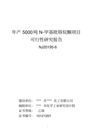年产5000吨n-甲基吡咯烷酮新建项目可行性研究报告