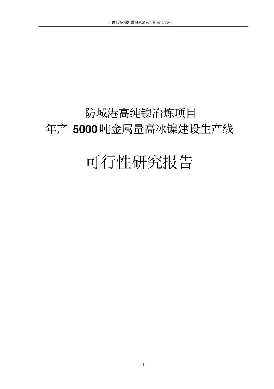 年产5000吨金属量高冰镍建设生产线可行性研究报告_第1页