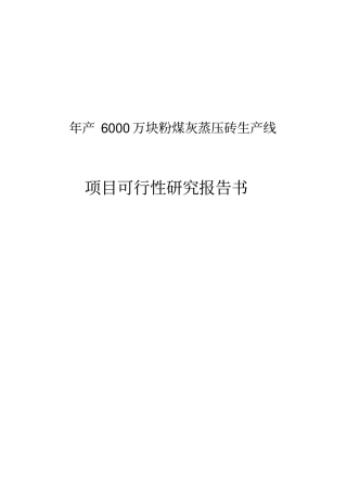 年产6000万块粉煤灰蒸压砖生产线项目可行性研究报告书