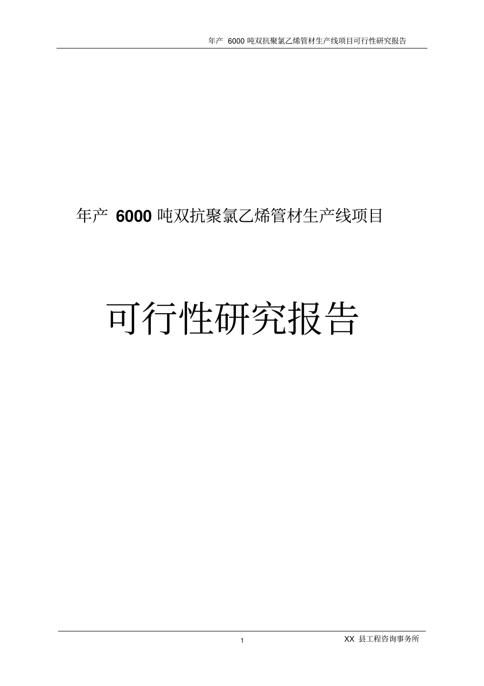 年产6000吨双抗聚氯乙烯管材生产线项目可行性研究报告_第1页