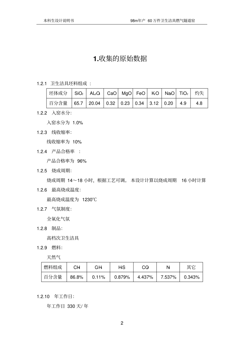 年产60万件中高档次卫生洁具隧道窑设计毕业设计说明书_第2页