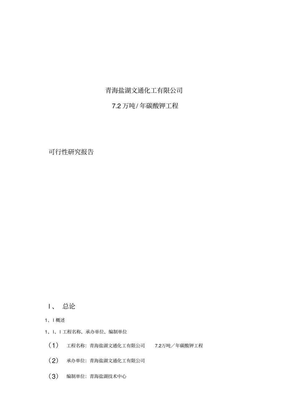 年产746;2万吨碳酸钾工程项目可行性研究报告_第1页