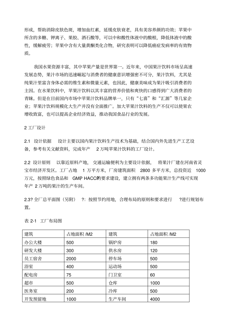 年产万吨苹果汁工厂设计试验说明书_第2页