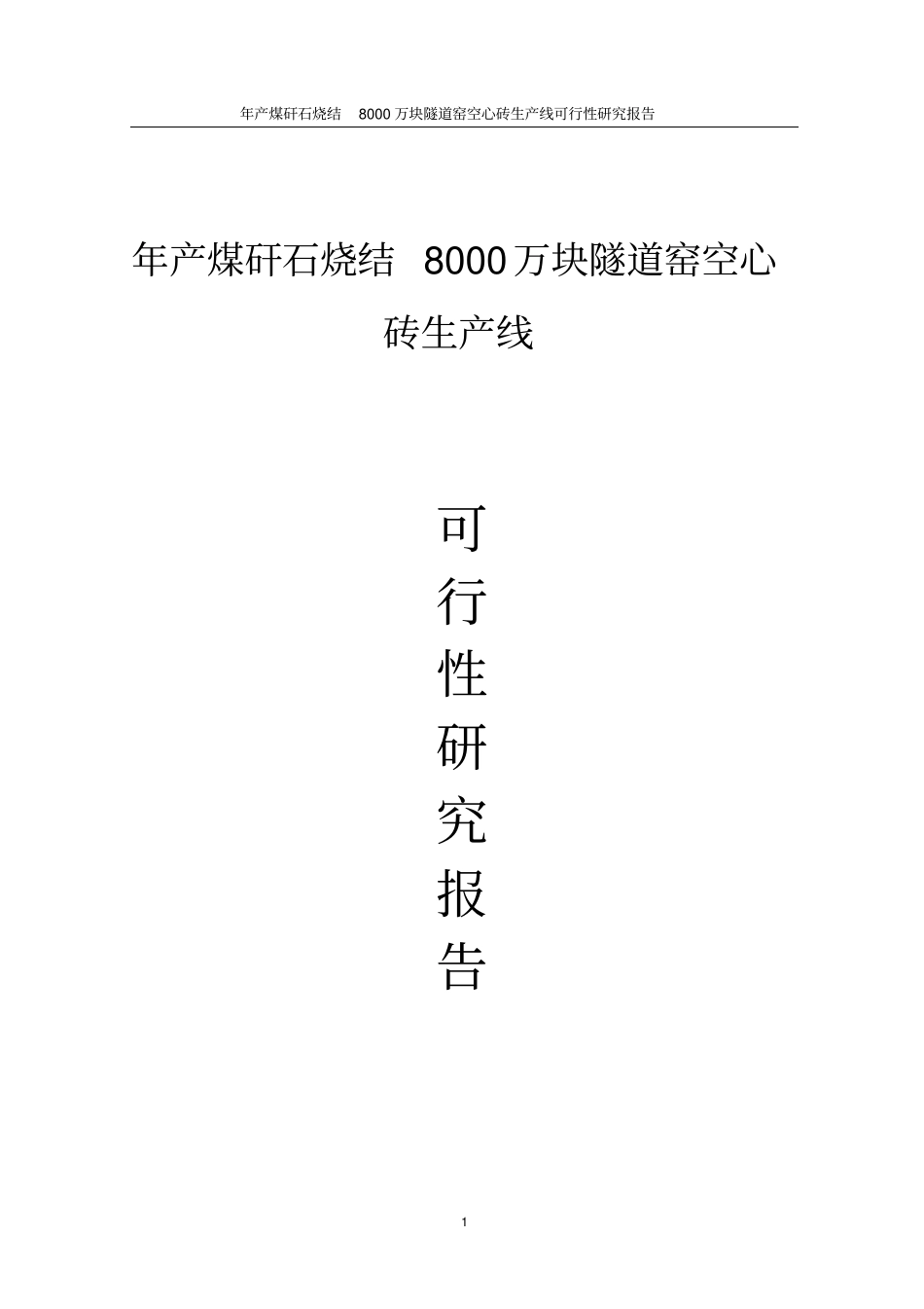 年产煤矸石烧结8000万块隧道窑空心砖生产线可行性研究报告_第1页