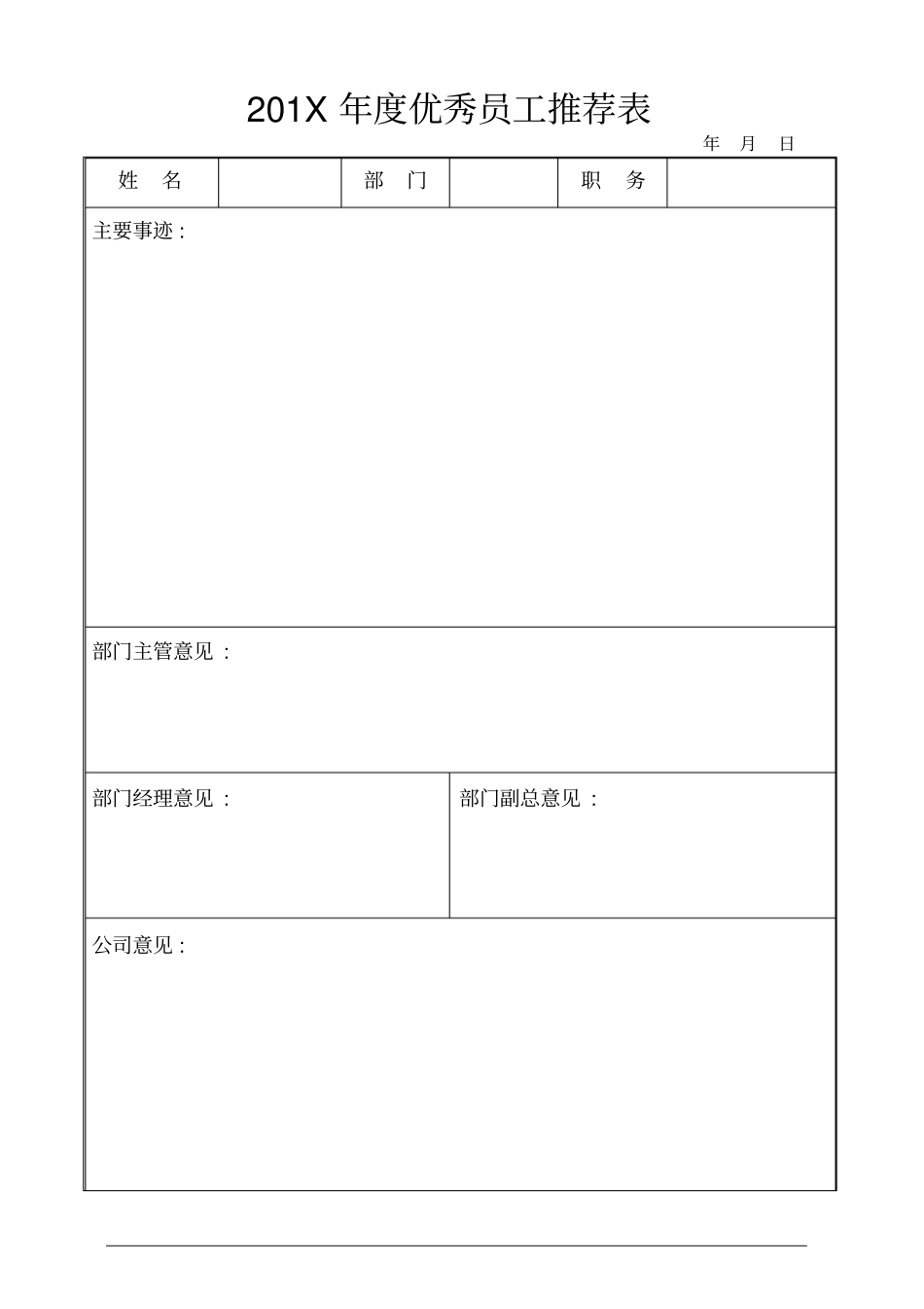 年优秀员工评选推荐表_第1页
