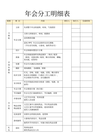 年会分工明细表