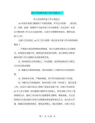 年公司出纳年工作计划范文