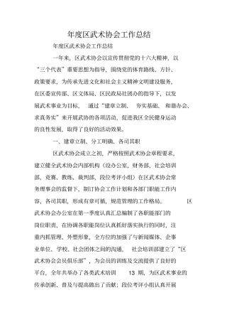 年区武术协会工作总结