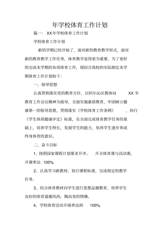 年学校体育工作计划