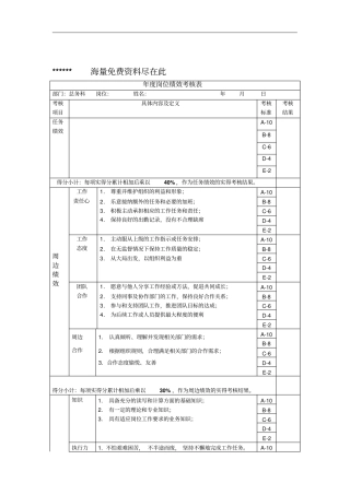 年岗位绩效考核表主管级