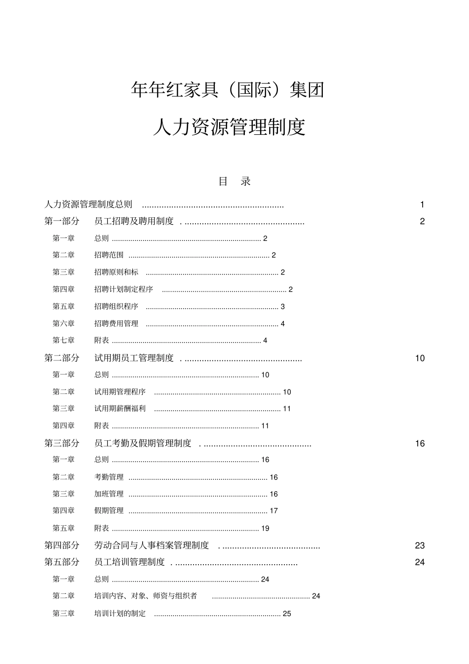 年年红家具国际集团人力资源管理制度_第1页