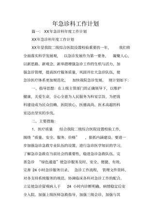 年急诊科工作计划